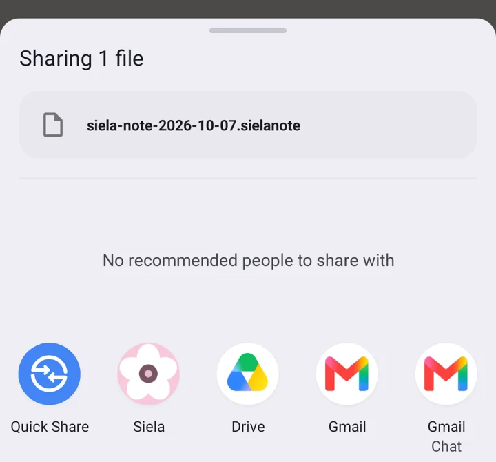 Device sharing flow for a sample Siela note file